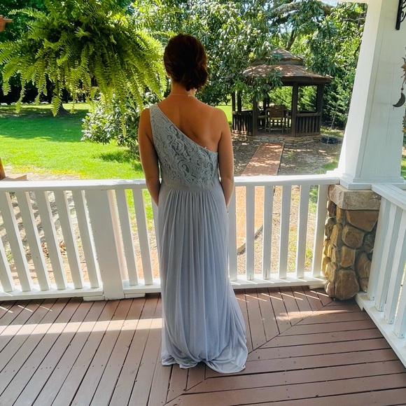 Adrianna Papell Womens Gray One Shoulder Lace 12 - Picture 3 of 9